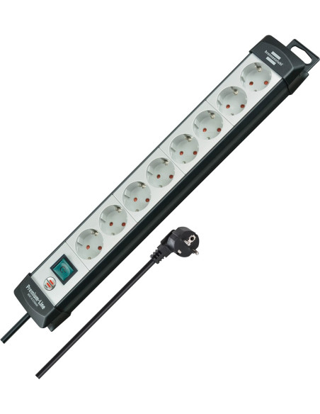 Brennenstuhl 1951580101 Regleta, 230 V, Negro Y Gris Claro, 49 Cm Rozgałęziacz 5 M 8 X Gniazdo Sieciowe Wewnętrzna Czarny, Jasno