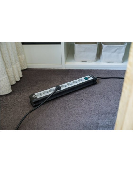Brennenstuhl 1951580101 Regleta, 230 V, Negro Y Gris Claro, 49 Cm Rozgałęziacz 5 M 8 X Gniazdo Sieciowe Wewnętrzna Czarny, Jasno