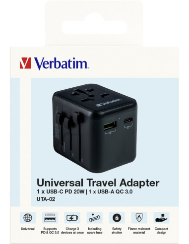Verbatim 49544 Adapter Wtyczek Zasilających Uniwersalne Czarny