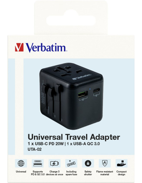 Verbatim 49544 Adapter Wtyczek Zasilających Uniwersalne Czarny