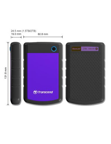Transcend Storejet 25H3P (Usb 3.0), 2Tb Zewnętrzny Dysk Twarde Czarny, Fioletowy
