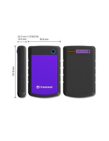 Transcend Storejet 25H3P (Usb 3.0), 2Tb Zewnętrzny Dysk Twarde Czarny, Fioletowy