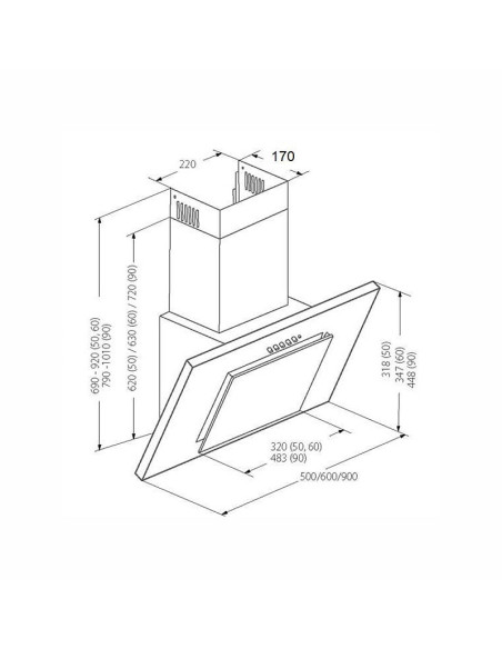 Okap Akpo Wk-4 Nero 2.0 60 Szary/Czarne Szkło T300 Liniowy Led/Siłownik