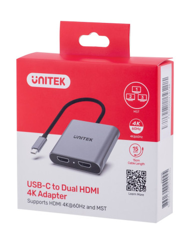 Unitek Adapter Usb-C, 2X Hdmi, 4K@60Hz, Mst, V1404B