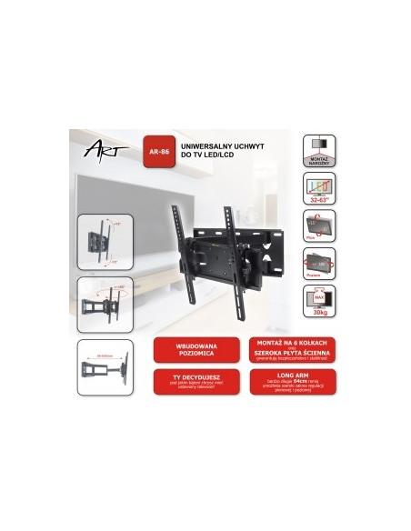 Uchwyt Do Tv Lcd/Led Ar-86 Art 32-63" 30Kg Reg. Pion/Poziom 64Cm