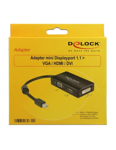 Delock 0.16M Displayport/Vga + Hdmi + Dvi 0,16 M Mini Displayport Vga (D-Sub)+ Hdmi + Dvi Czarny