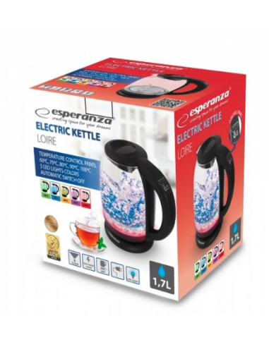 Czajnik Elektryczny Esperanza Loire Ekk027 (2200W 1.7L  Kolor Czarny)