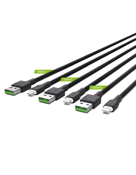 Green Cell Zestaw Kabli Kabgcset06 3X Kabel Gc Ray Usb - Lightning 200Cm, Biały Led