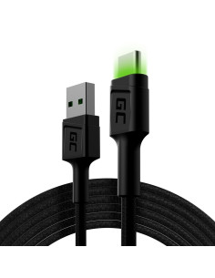 Green Cell Kabel Kabgc13 Gc Ray Usb - Usb-C 200Cm, Zielony Led, Szybkie Ładowanie Ultra Charge, Qc 3.0