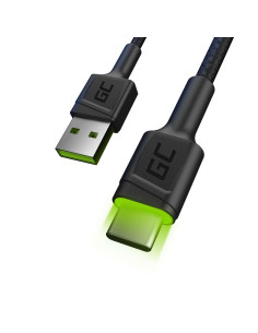 Green Cell Kabel Kabgc06 Gc Ray Usb - Usb-C 120Cm, Zielony Led, Szybkie Ładowanie Ultra Charge, Qc 3.0