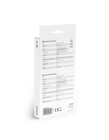 Savio Hub Usb-A - 3 X Usb-A 2.0, 1 X Usb-A 3.0, Szary Ak-70
