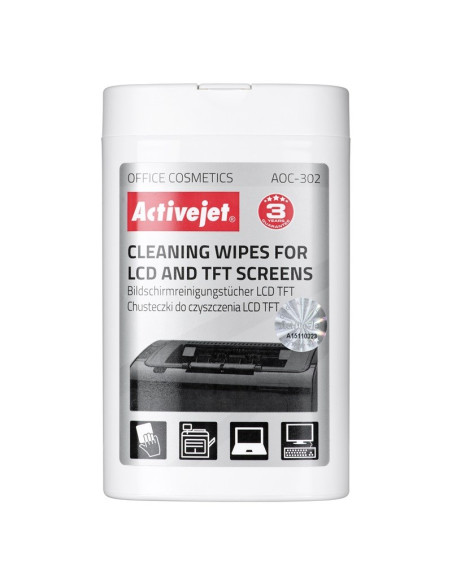 Activejet Aoc-302 Chusteczki Do Matryc Lcd. (100 Szt.) Nawilżane Chusteczki Do Matryc, Usuwające Wszelkiego Rodzaju Zanieczyszcz