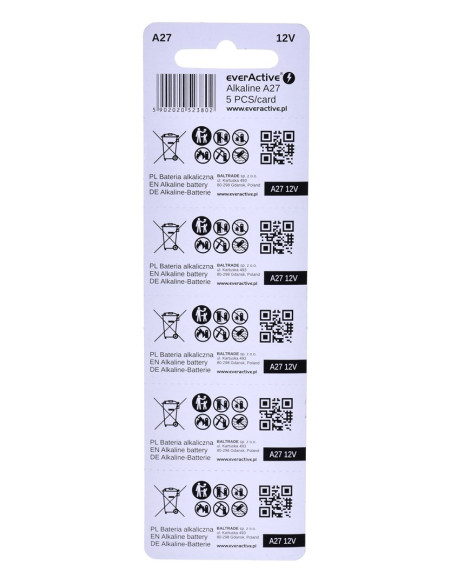 Everactive Baterie Alkaliczne 27A 12V, Blister 5 Szt. 27A5Bl