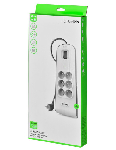 Listwa Zasilająca Belkin Power Surge 6-Port + 2Xusb-A 2.4A 650J 2M Grey/White