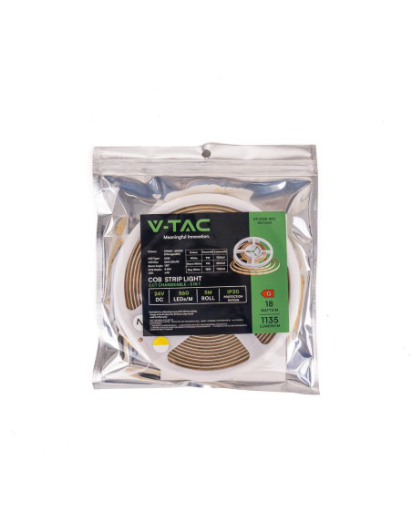 Taśma Led V-Tac Bezpunktowa Cob Cct 3W1 560Led 24V 18W/M Cri90 Vt-Cob 2700K-6500K