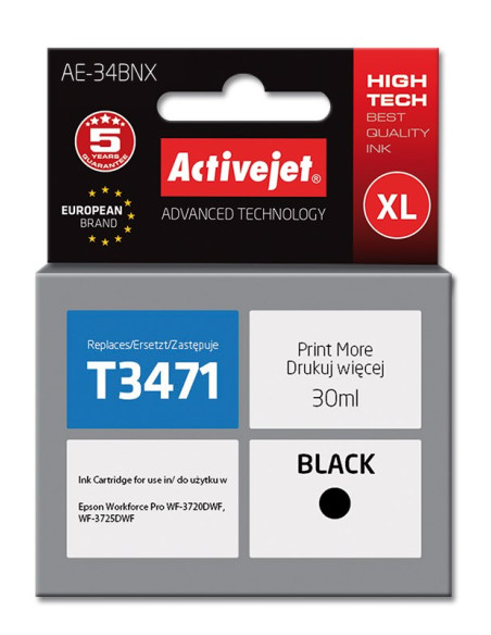 Activejet Ae-34Bnx Tusz (Zamiennik Epson 34Xl T3471  Supreme  30 Ml  Czarny)