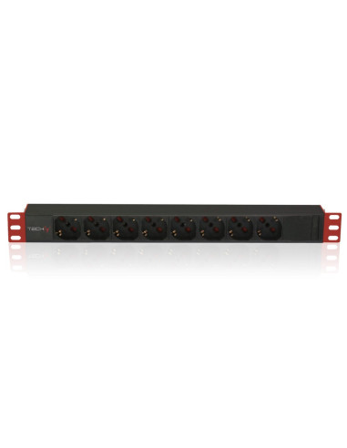 Techly I-Case Strip-81V2 Rozdzielacz Zasilania Pdu 8 X Gniazdo Sieciowe 1U Czarny, Czerwony