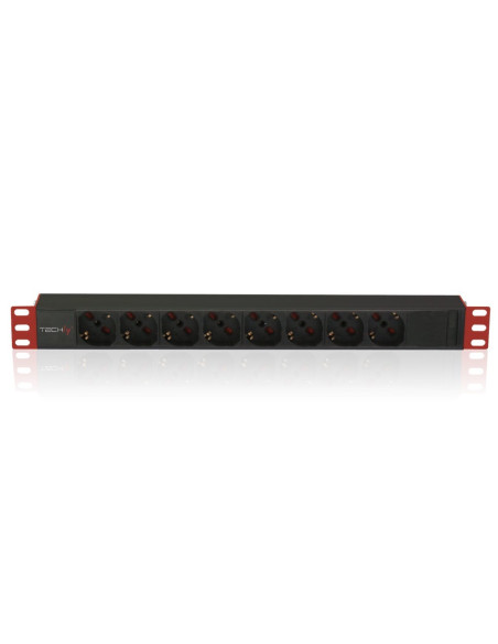 Techly I-Case Strip-81V2 Rozdzielacz Zasilania Pdu 8 X Gniazdo Sieciowe 1U Czarny, Czerwony