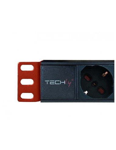Techly I-Case Strip-81V2 Rozdzielacz Zasilania Pdu 8 X Gniazdo Sieciowe 1U Czarny, Czerwony