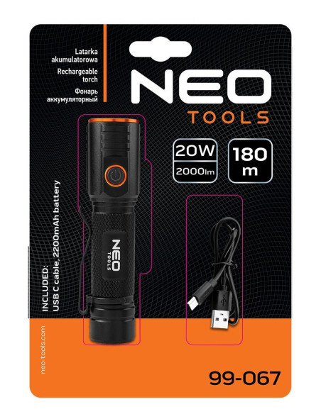 Latarka Akumulatorowa Usb C 2000 Lm Chn Led