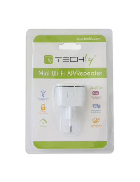 Techly I-Wl-Repeater7 Przedłużacz Sieciowy Wzmacniacz Sieciowy Biały 10, 100 Mbit/S