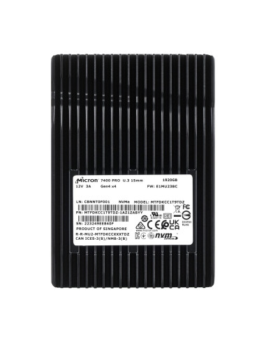 Dysk Ssd Micron 7400 Pro 1.92Tb U.3 (15Mm) Nvme Gen4 Mtfdkcc1T9Tdz-1Az1Zabyy (Dwpd 1) Tray