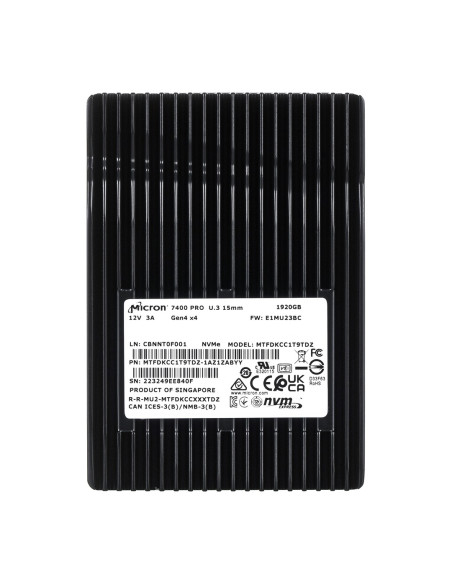 Dysk Ssd Micron 7400 Pro 1.92Tb U.3 (15Mm) Nvme Gen4 Mtfdkcc1T9Tdz-1Az1Zabyy (Dwpd 1) Tray