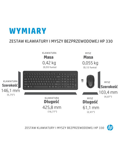 Zestaw Klawiatura + Mysz Hp 330 Wireless Mouse And Keyboard Combo Czarne 2V9E6Aa