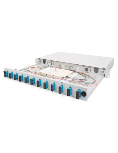 Panel Krosowy Fo Bez Płyty Czołowej 19'' 1U, Wysuwany, Dławnica Pg13.5 I Pg16, Opaski/Uchwyty, Szary