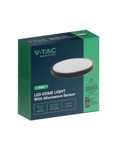 Plafon V-Tac Vt-8624S Natynkowy 24W Led Ip44 35Cm Czujnik Ruchu 4000K 2500Lm (Sku 76701) Czarny