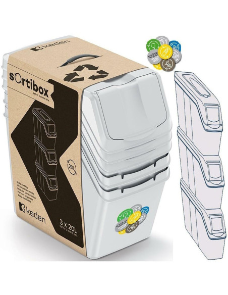 Keden Kosz Na Śmieci Sortibox 20L Set 3 - Popielaty