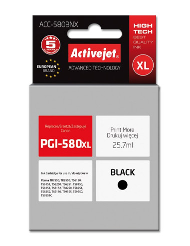 Activejet Acc-580Bnx Tusz (Zamiennik Pgi-580Xlbk  Supreme  25.7 Ml  Czarny)