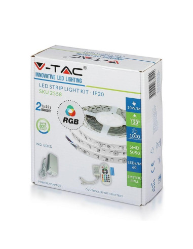 Taśma Led V-Tac Vt-5050 60 Ip20-Rgb Smd5050 12V 230V Ip20 10W/M 1000Lm (Sku 2558)
