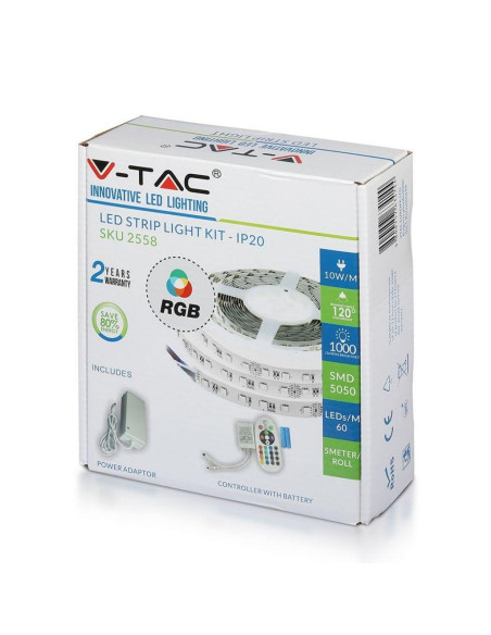Taśma Led V-Tac Vt-5050 60 Ip20-Rgb Smd5050 12V 230V Ip20 10W/M 1000Lm (Sku 2558)