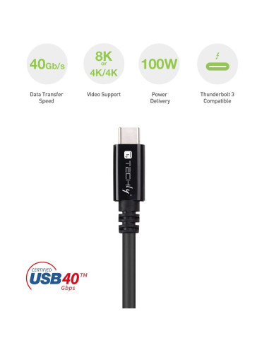 Techly Icoc Musb40-Cmcm08 Kabel Usb Usb4 Gen 3X2 0,8 M Usb C Czarny