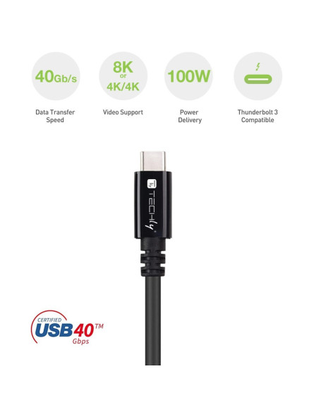 Techly Icoc Musb40-Cmcm08 Kabel Usb Usb4 Gen 3X2 0,8 M Usb C Czarny