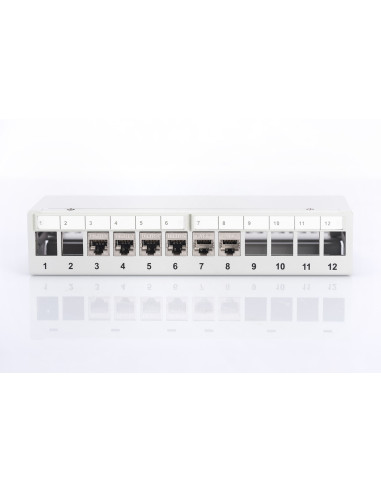 Panel Krosowy Modularny Desktop 12X Keystone, Ekranowany, Szary, Prowadnica Kabli, Pola Opisowe