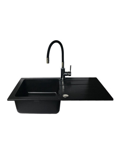 Czarny Zestaw Zlew Z Baterią - Zlewozmywak Maidsinks Bali (62X44) 1B 1D Czarny + Bateria Lungo Czarna
