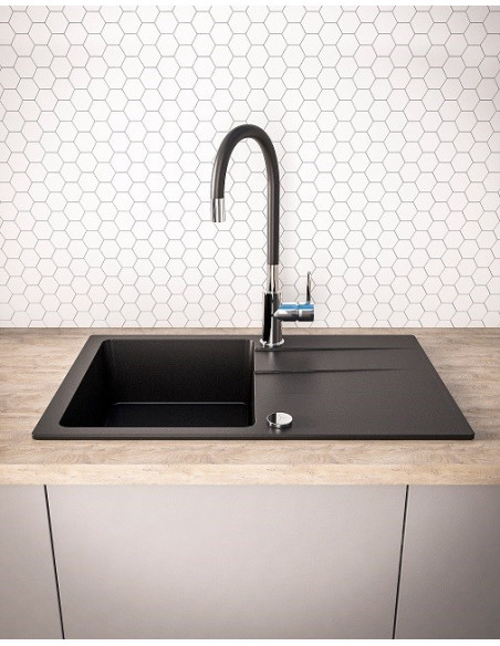 Czarny Zestaw Zlew Z Baterią - Zlewozmywak Maidsinks Bali (62X44) 1B 1D Czarny + Bateria Lungo Czarna