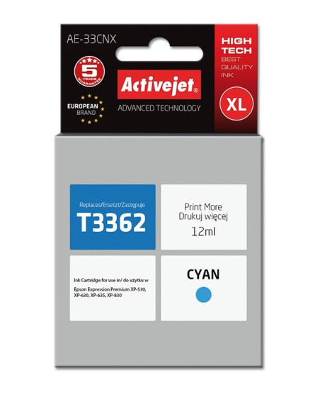 Activejet Ae-33Cnx Tusz (Zamiennik Epson 33Xl T3362  Supreme  12 Ml  Niebieski)