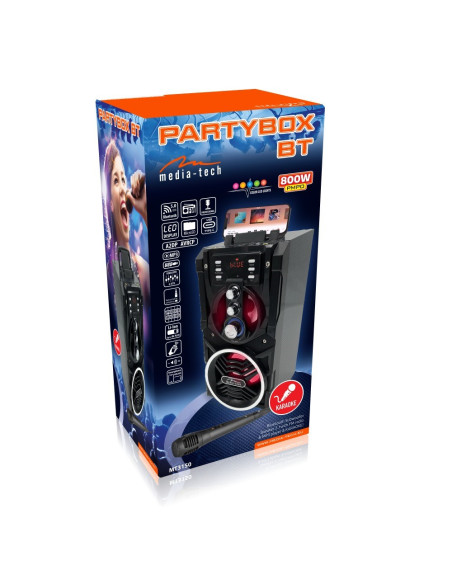 Media-Tech Partybox Bt-Kompaktowy Głosnik Bluetooth Stereo Z Wbudowanym Głosnikiem Basowym, Funkcja Karaoke Mt3150