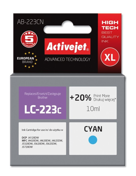 Activejet Ab-223Cn Tusz (Zamiennik Brother Lc223C  Supreme  10 Ml  Niebieski)