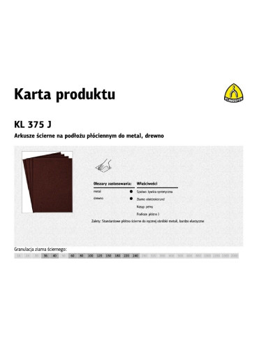 Klingspor Arkusze Ścierne Na Podłożu Płóciennym 230Mm X 280Mm Kl375J Gr.220 /50Szt.