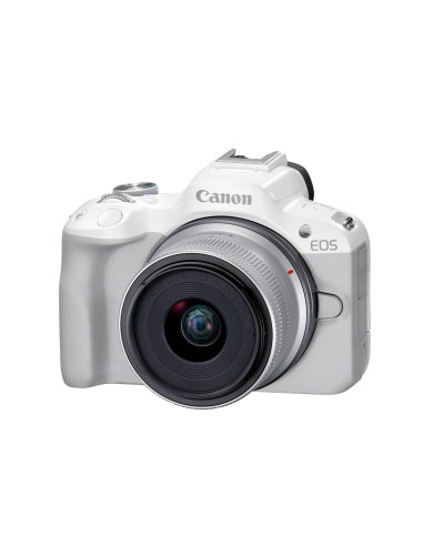 Canon Eos R50, White + Rf-S 18-45Mm F4.5-6.3 Is Stm Kit Bezlusterkowiec 24,2 Mp Cmos 6000 X 4000 Px Biały