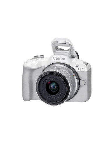 Canon Eos R50, White + Rf-S 18-45Mm F4.5-6.3 Is Stm Kit Bezlusterkowiec 24,2 Mp Cmos 6000 X 4000 Px Biały