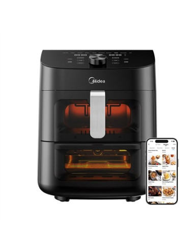 Dwustrefowe Urządzenie Airfryer Midea | Mad1100Dadk | Moc 1850 W | Pojemność 4,4/6,4 L | Technologia Rapid Air | Czarny