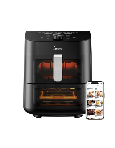 Dwustrefowe Urządzenie Airfryer Midea | Mad1100Dadk | Moc 1850 W | Pojemność 4,4/6,4 L | Technologia Rapid Air | Czarny