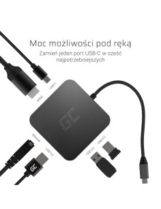 Green Cell Adapter, Przejściówka Hub Usb-C 6W1 2