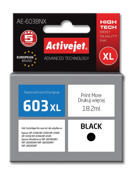 Activejet Ae-603Bnx Tusz (Zamiennik Epson 603Xl T03A14  Supreme  18,2 Ml  Czarny)