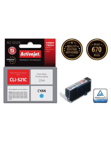 Activejet Acc-521Cn Tusz (Zamiennik Canon Cli-521C  Supreme  10 Ml  Niebieski)